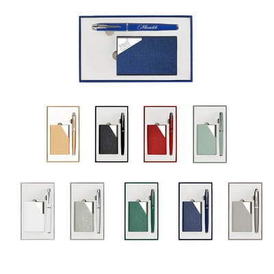 2-Piece Office Gift Set: Metal Signature Pen and Leatherette Card Case